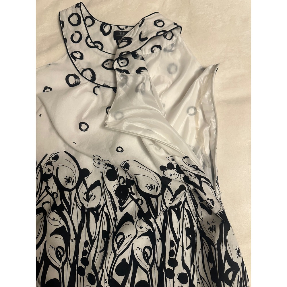 RB Collection New York Floral Circle Cotton Shift Dress White Black Green 6 - Picture 5 of 14